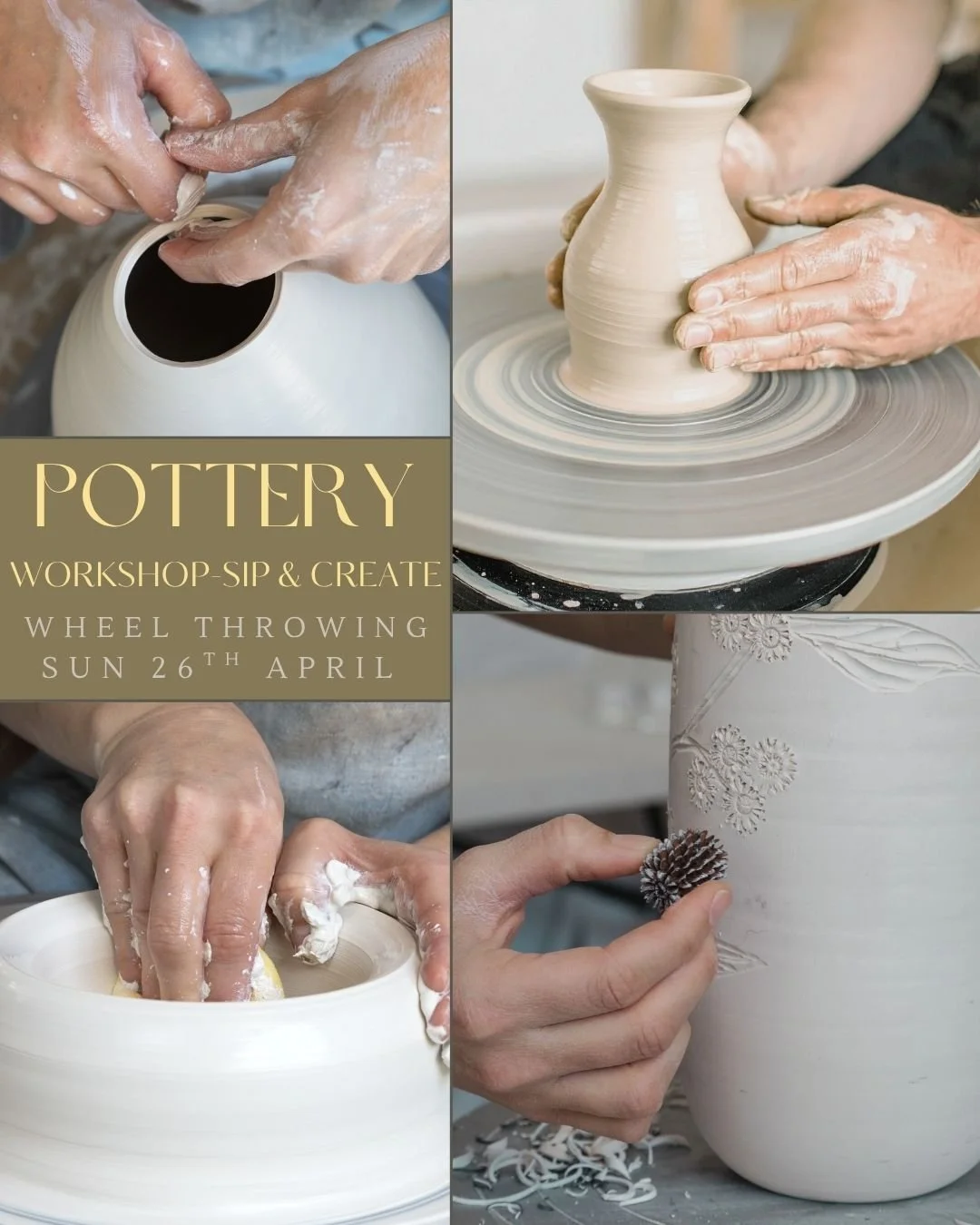 Pottery Class - Sip &amp; Create- Wheel throwing- April