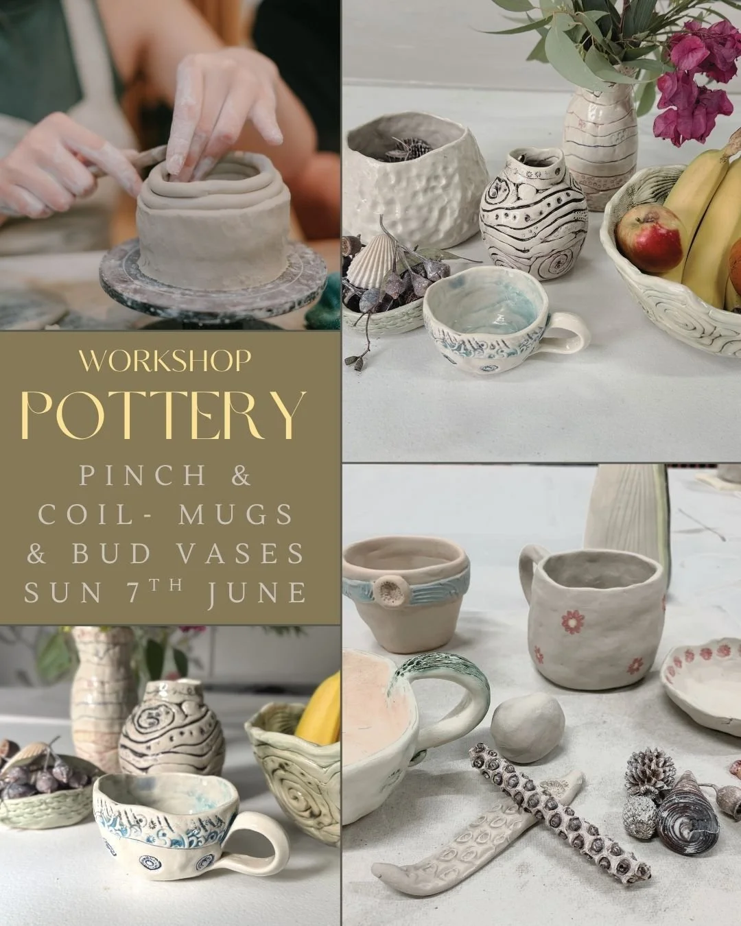Pottery Workshop - Pinch &amp; Coiled Bowl, Planter or Mug