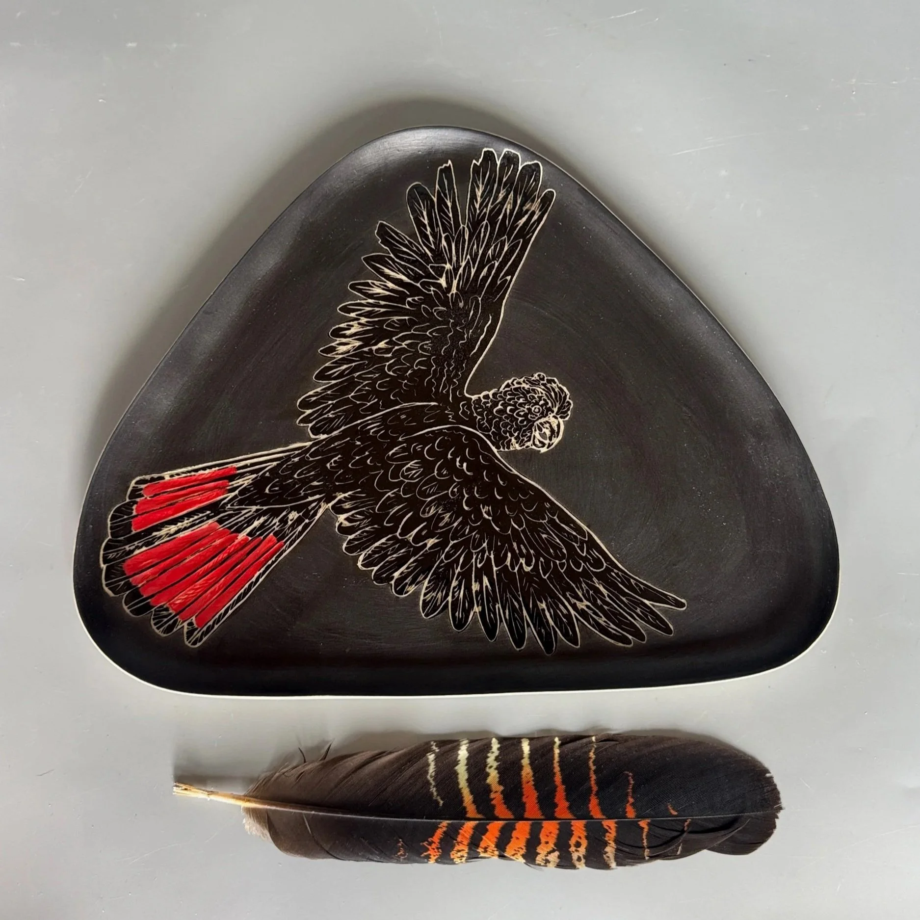 Large Red Tail Black Cockatoo Serving Platter