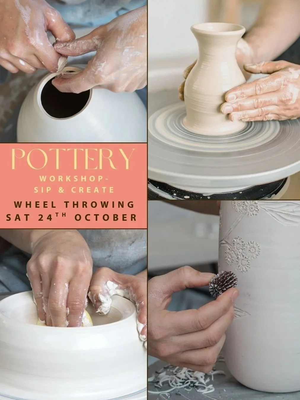 POTTERY CLASS - Sip & Create- Wheel throwing [Saturday 24th October]
