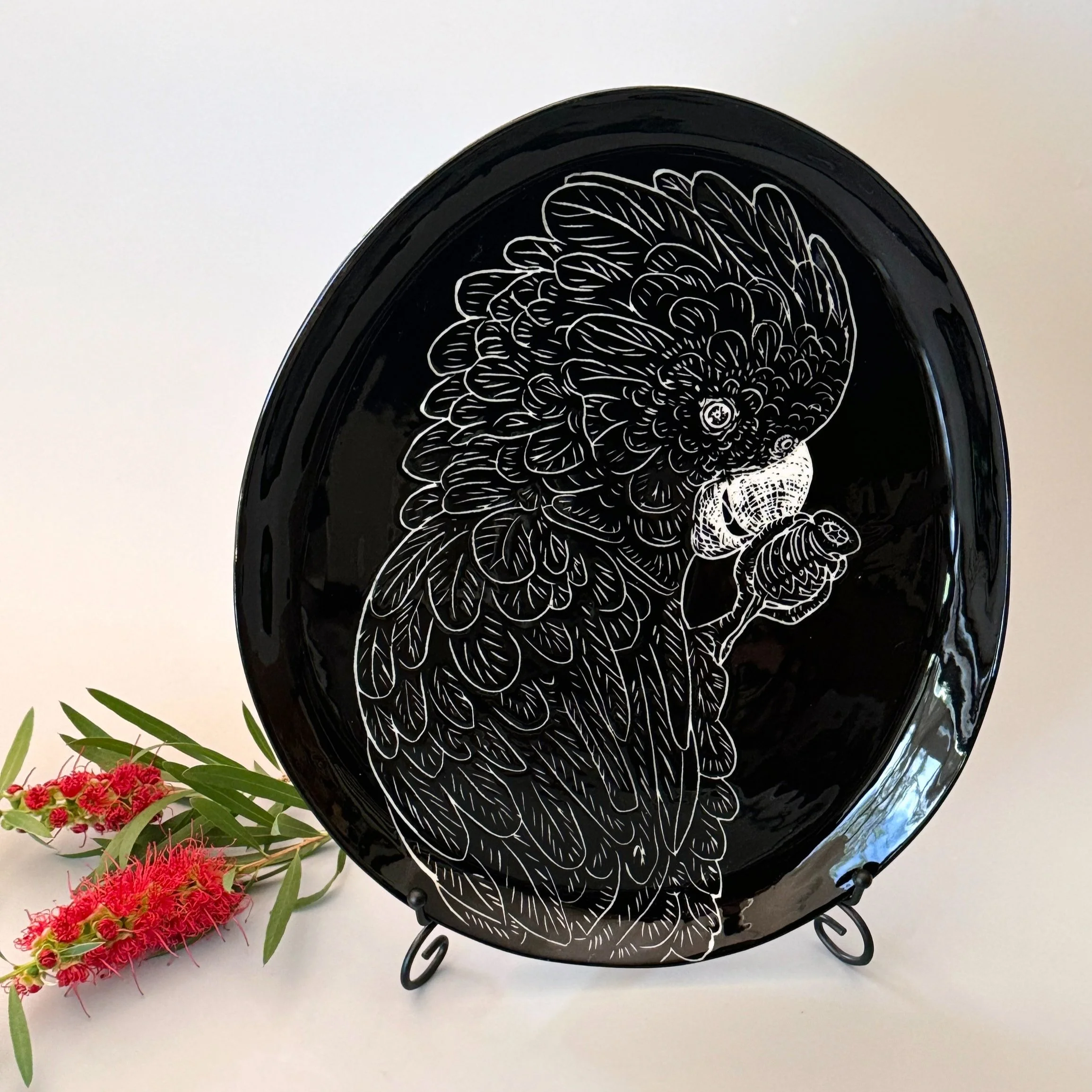 Large Red Tail Black Cockatoo Serving Platter