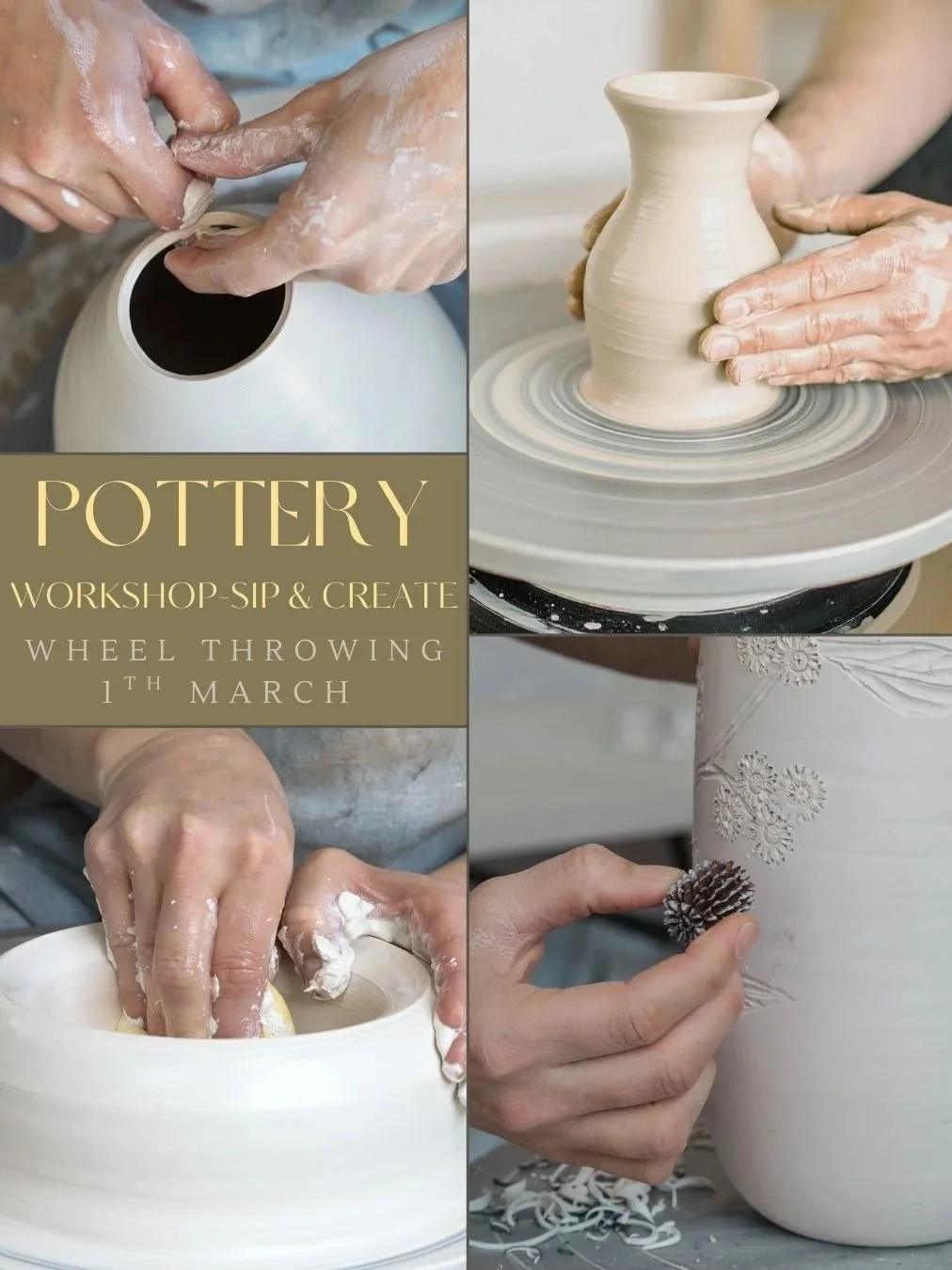 POTTERY CLASS - Sip & Create- Wheel throwing [Sunday 1st March]