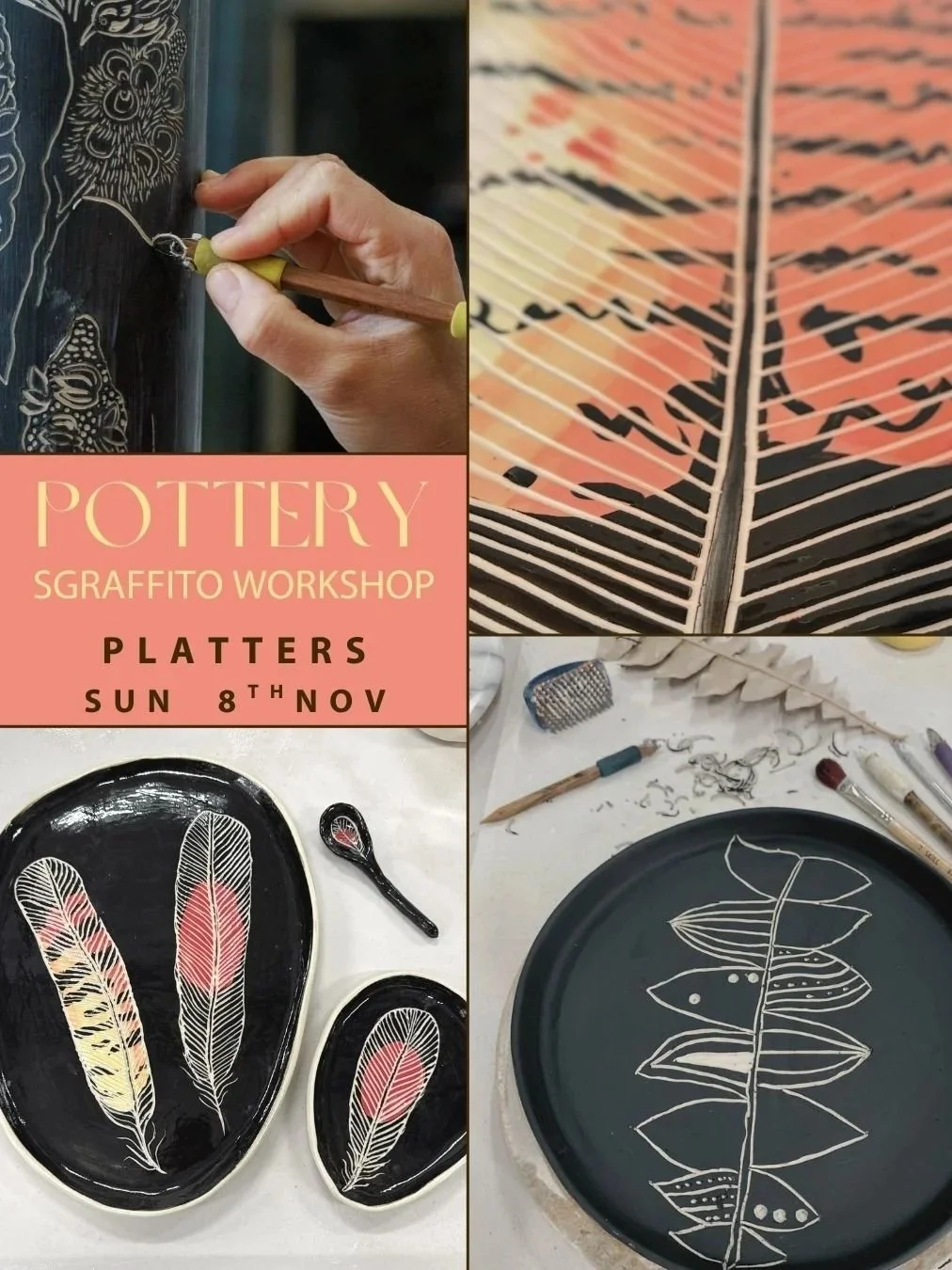 POTTERY WORKSHOP - Sgraffito Shaped Platter [Sunday, 8th November]