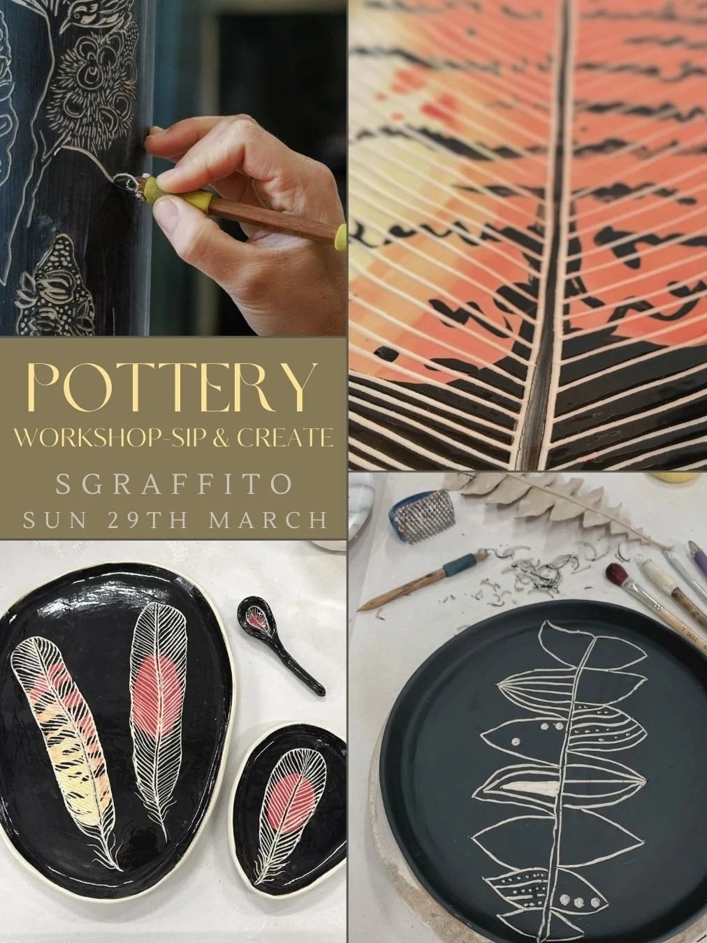 POTTERY WORKSHOP - Sip & Create- Sgraffito Shaped Plate [Sunday, 29th March]