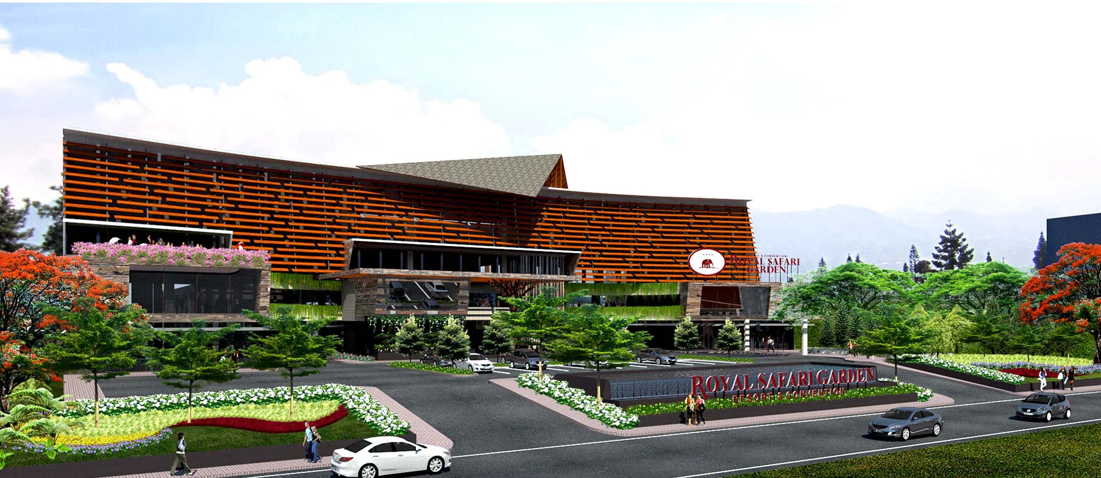 This was a proposed design for the renowned resort in West Java. The front building needed to have a strong and welcoming statement that portrays the characteristic of the resort. The approach was to use a secondary skin that mimics a birdcage using wood as its primary material. As for the small portion of triangular roof adds a little sense of fun and friendlier invitation to visitors.