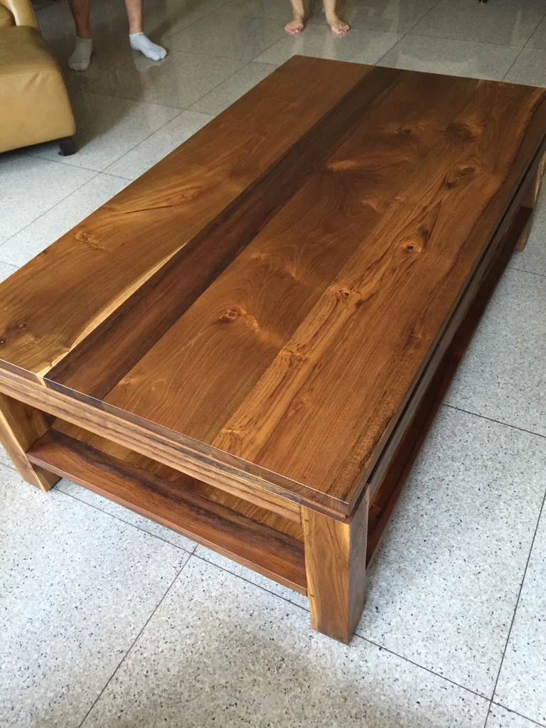 AFTER: Teak coffee table finished with clear OSMO wood oil.