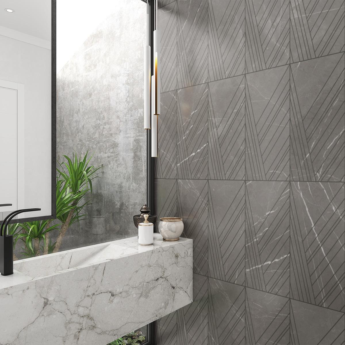 Mind Over Matter, Pattern A, Grande Scale, Impero Matte, Charcoal Grout
