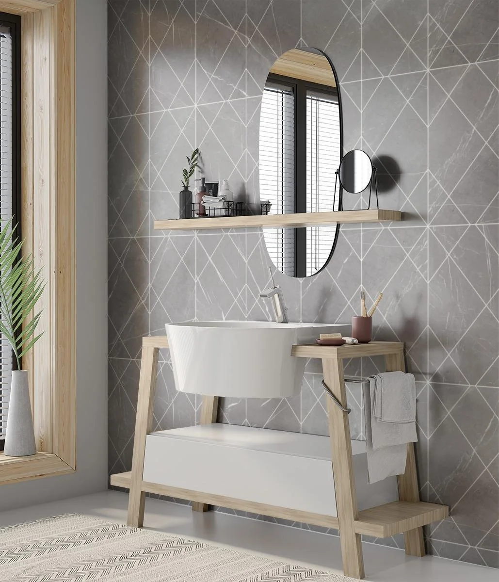Eclectic Slim, Pattern A, Grande Scale, Impero Matte, White Grout