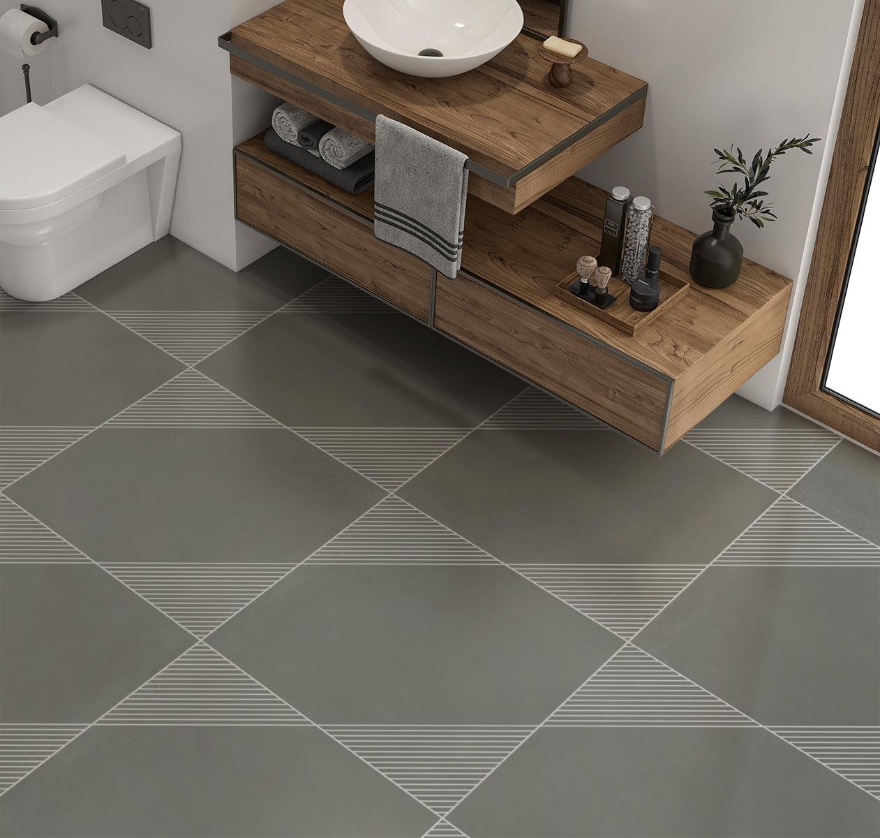 Edgy 1, Pattern A, Grande Scale, Concrete, Warm Gray Grout