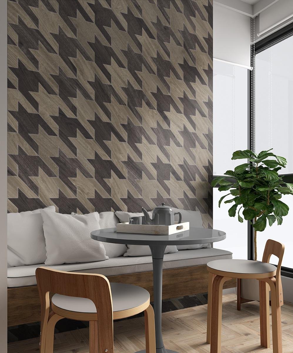 Dixon Houndstooth, Pattern A, Grande Scale, Bright Wood, Dusk Wood