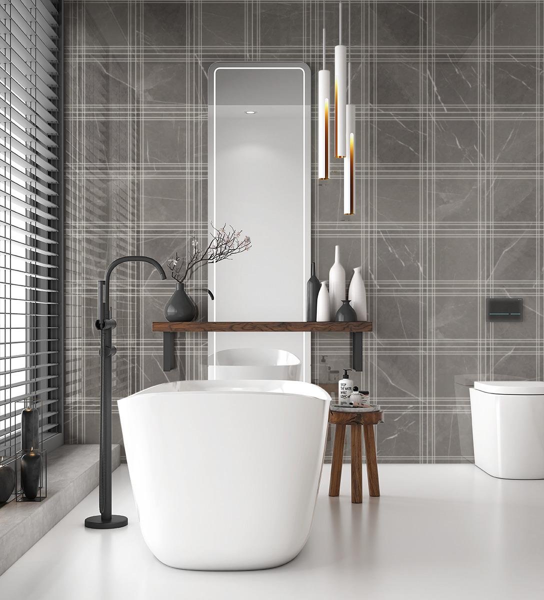 Hollis Plaid, Pattern A, Petite Scale, Impero Polished, White Grout