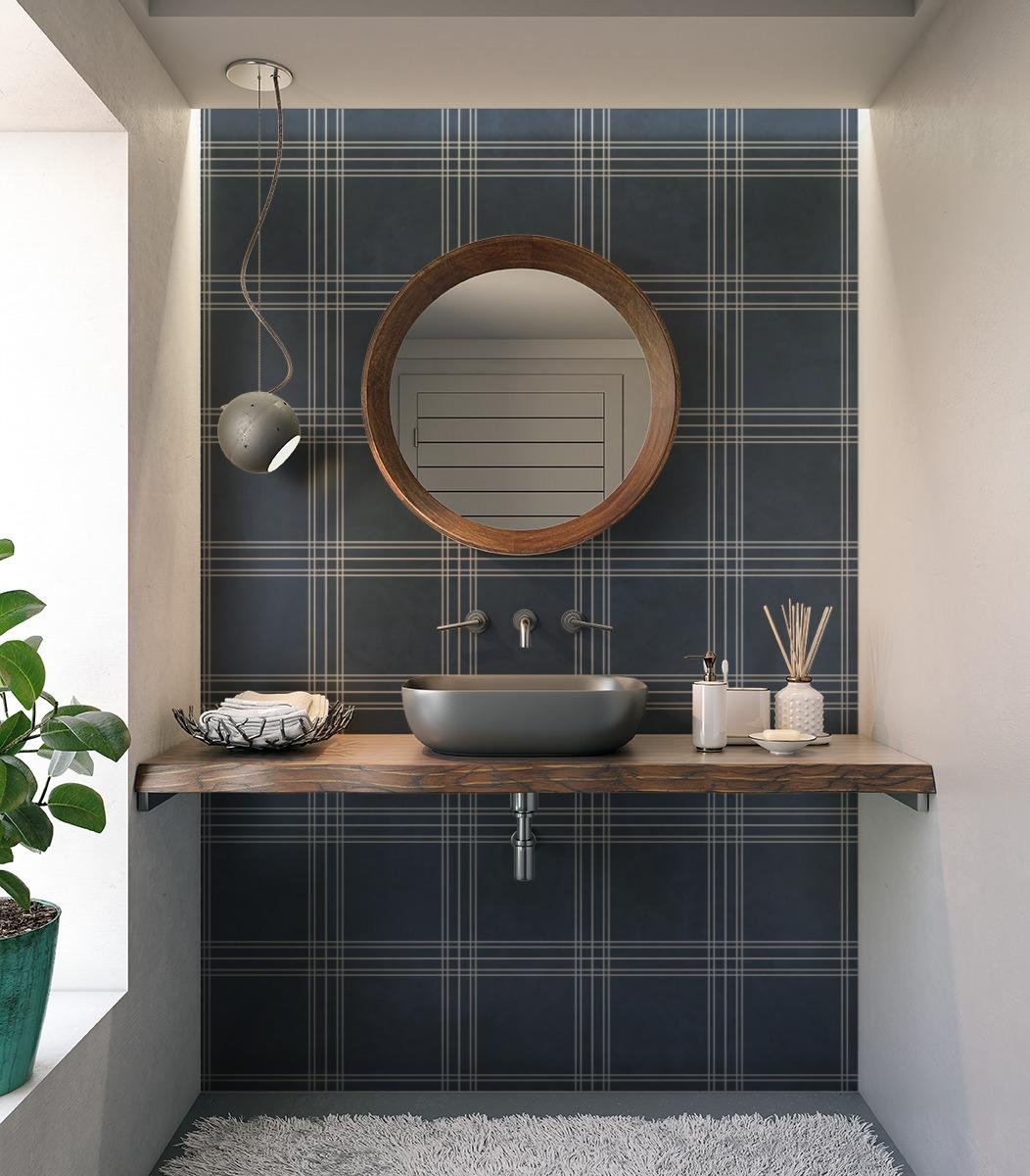 Hollis Plaid, Pattern A, Petite Scale, Ink, Warm Gray Grout