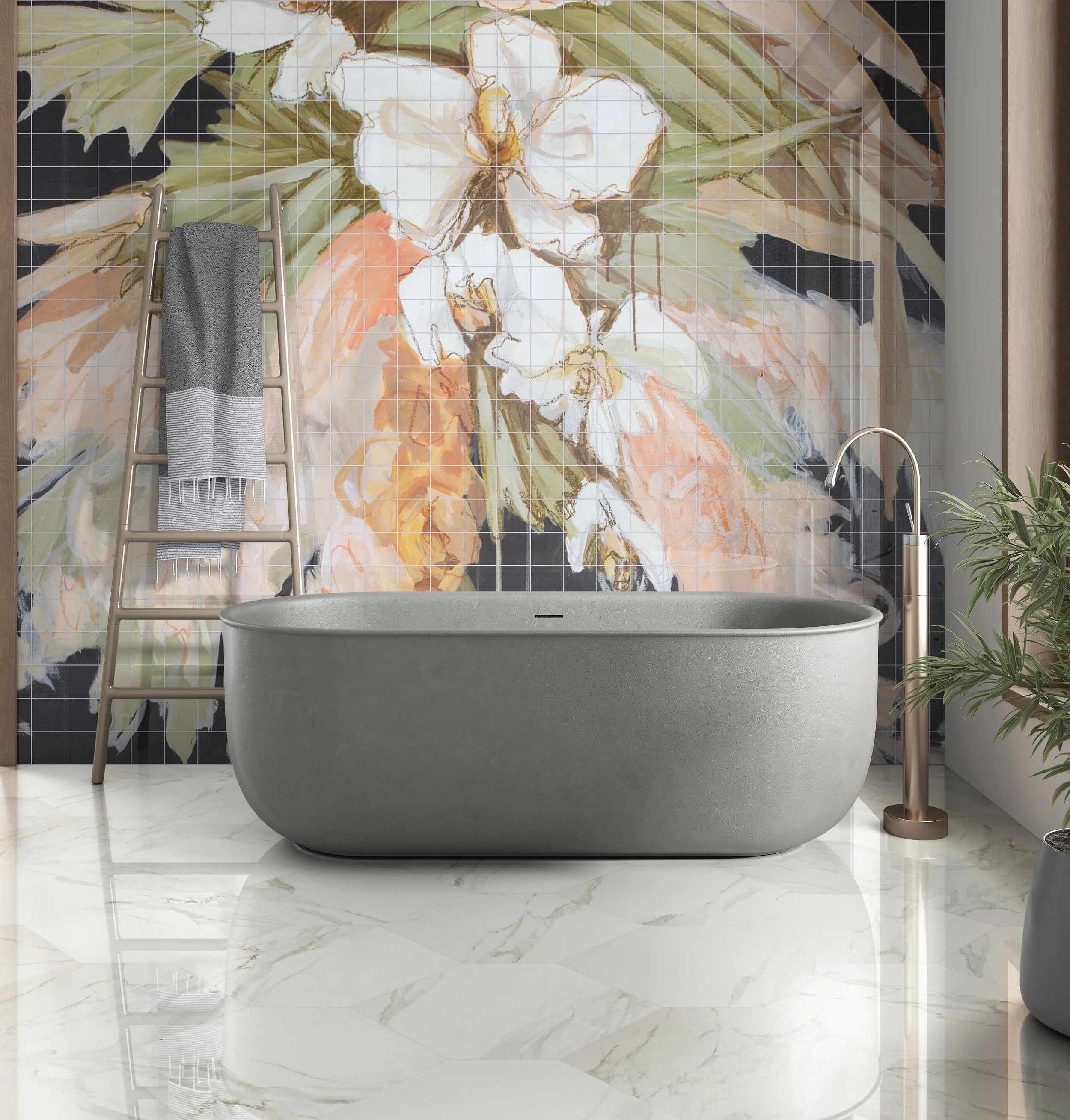Luxury Hand-Crafted Pampas & Palm Mural Tiles - Custom Zellige Art