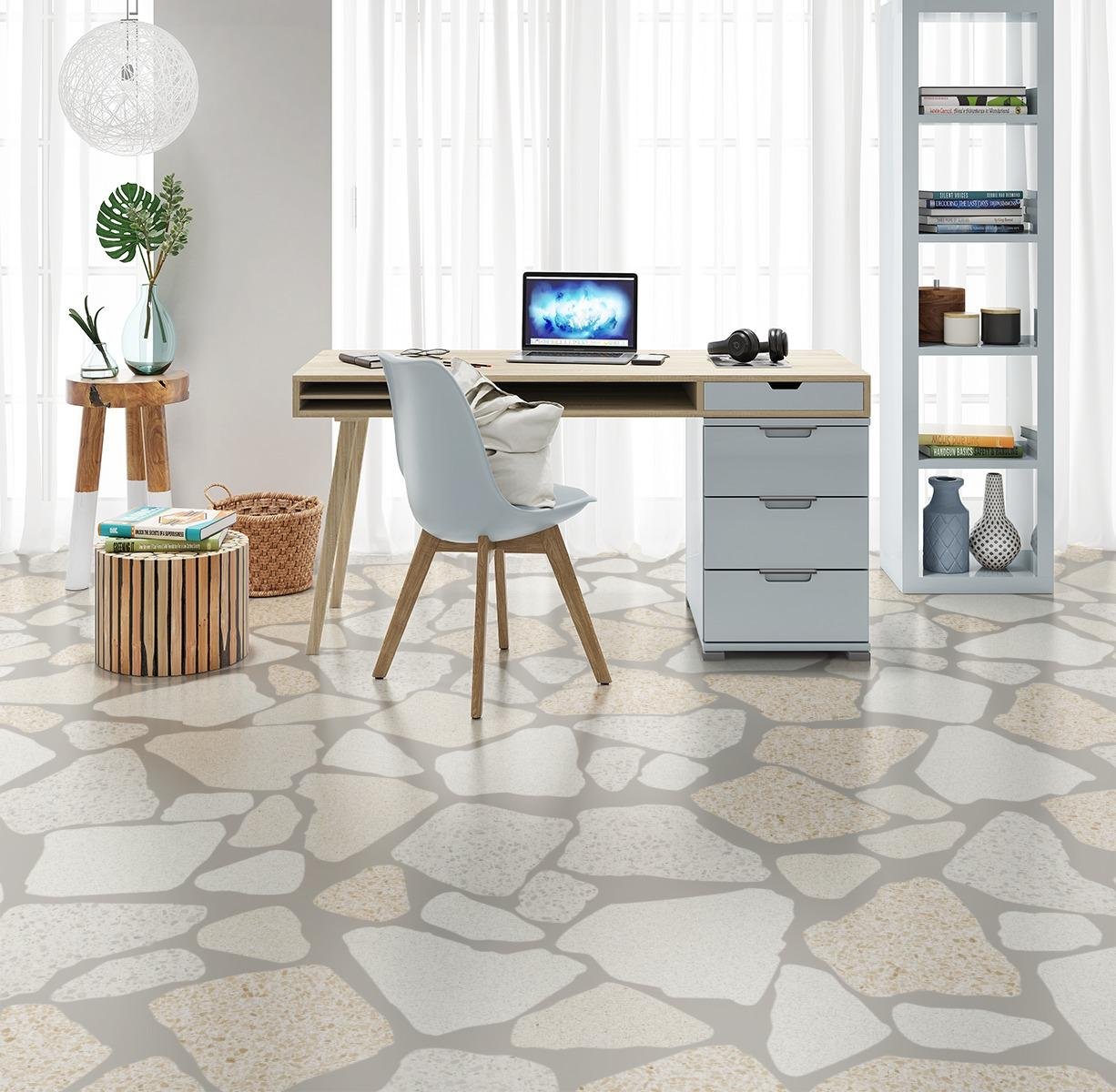 Stepping Stones, Pattern A, Grande Scale, Terrazzo Medium White, Terrazzo Small White, Terrazzo Medium Beige, Terrazzo Small Beige