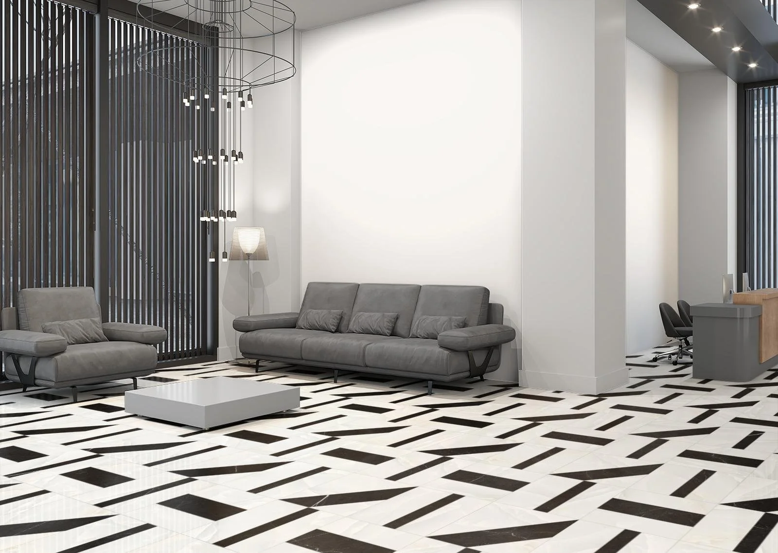 Road Trip, Pattern A, Grande Scale, Marquina Matte, Calacatta Matte