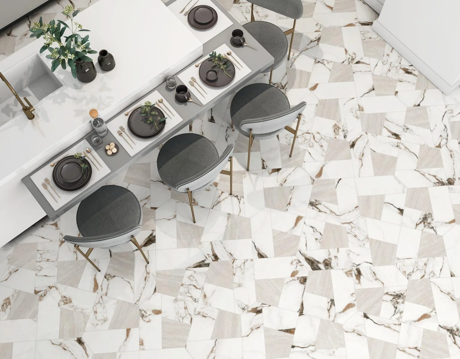 Day Dreamer, Pattern A, Grande Scale, Breccia Capraia Matte, Navona Veincut Matte