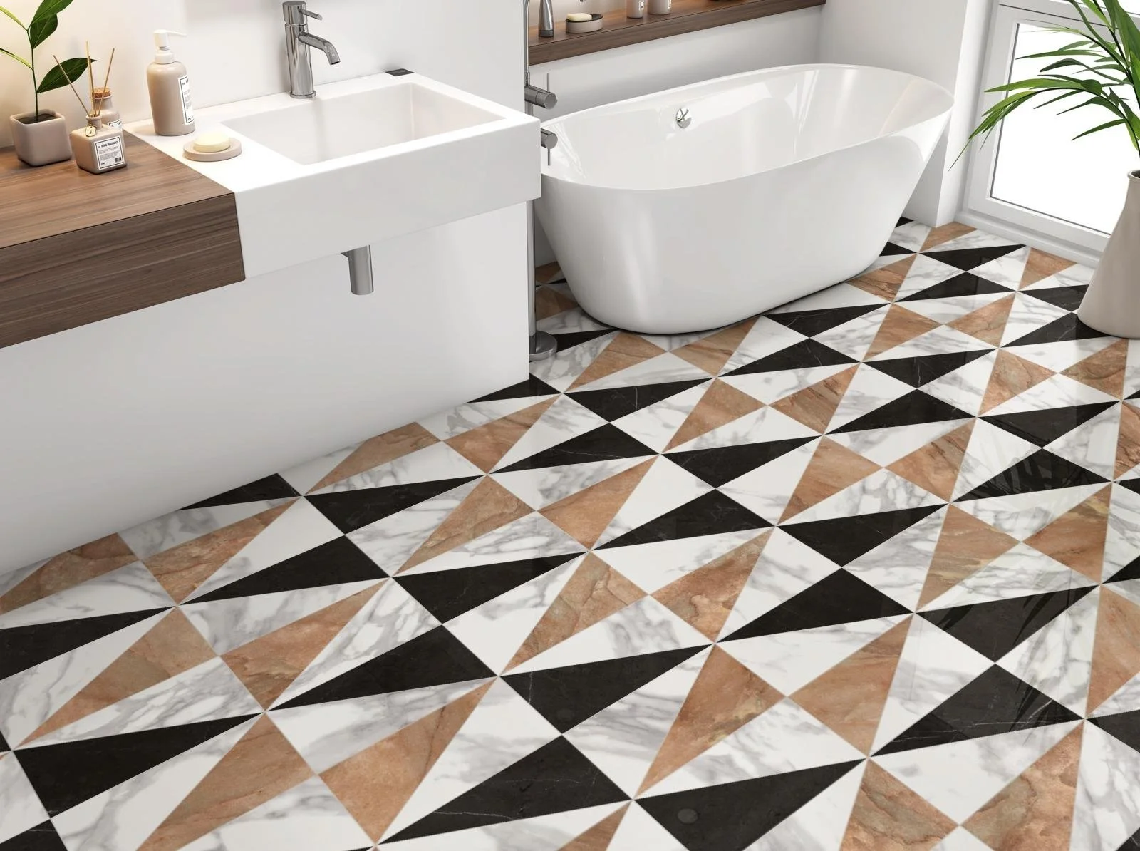 Adventure Awaits, Pattern A, Grande Scale, Nuage Polished, Graphite Polished, Nuvolato Polished, Warm Gray Grout
