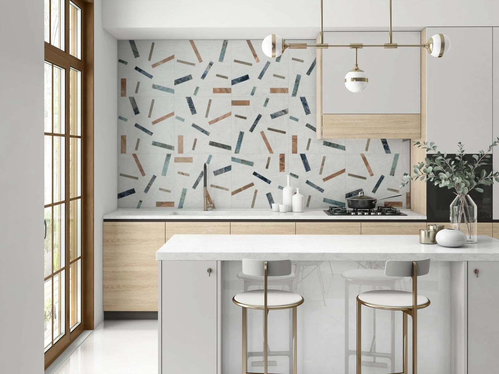 Morning Coffee, Pattern A, Grande Scale, Cristallo Matte, J'Adore Matte, Amazonite Matte, Nuage Matte, Orobico Matte, Warm Gray Grout
