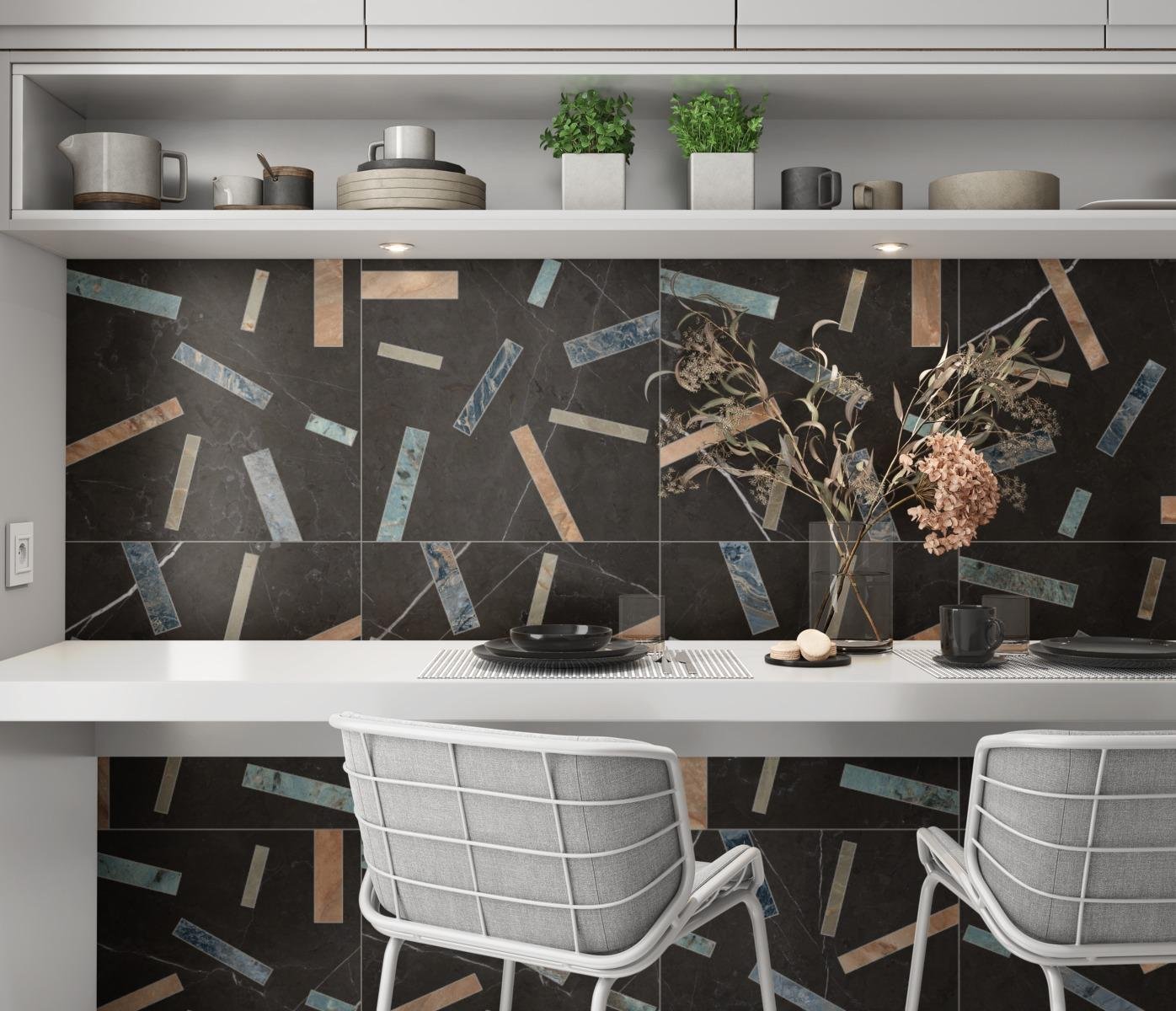 Morning Coffee, Pattern A, Grande Scale, Graphite Matte, Nuage Matte, J'Adore Matte, Amazonite Matte, Orobico Matte, Pewter Grout