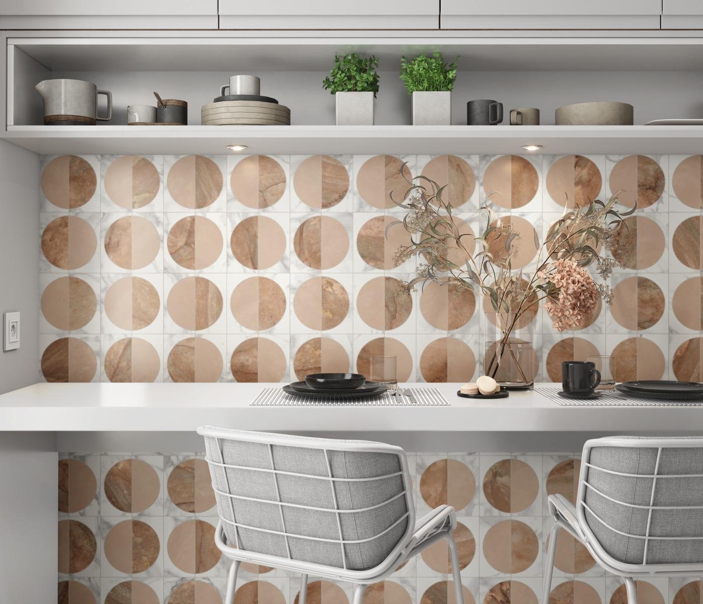 Salt or No Salt, Pattern E, Petite Scale, Nuvolato Matte, Nuage Matte, Peach Matte, Alabaster Grout