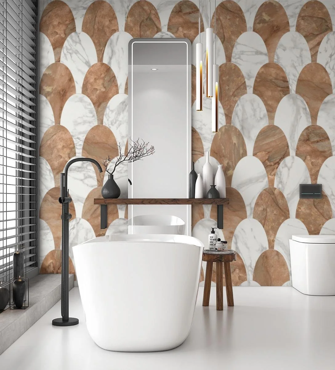 Shell, Pattern A, Grande Scale, Nuage Matte, Nuvolato Matte, Alabaster Grout