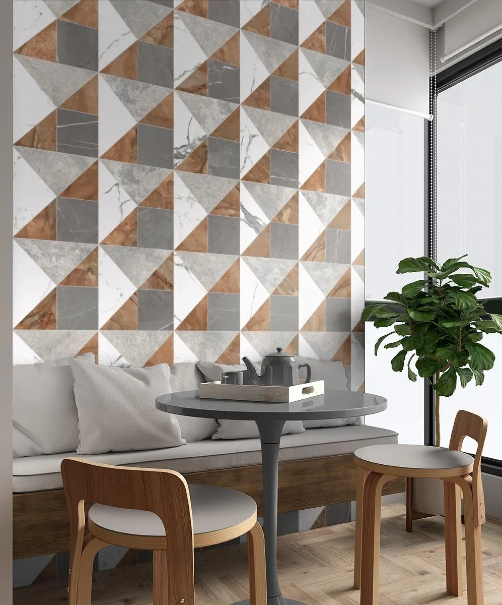 Tried &amp; True, Pattern A, Modest Scale, Silver Crosscut Matte, Nuage Matte, Statuario Matte, Impero Matte, Moon Beam Grout