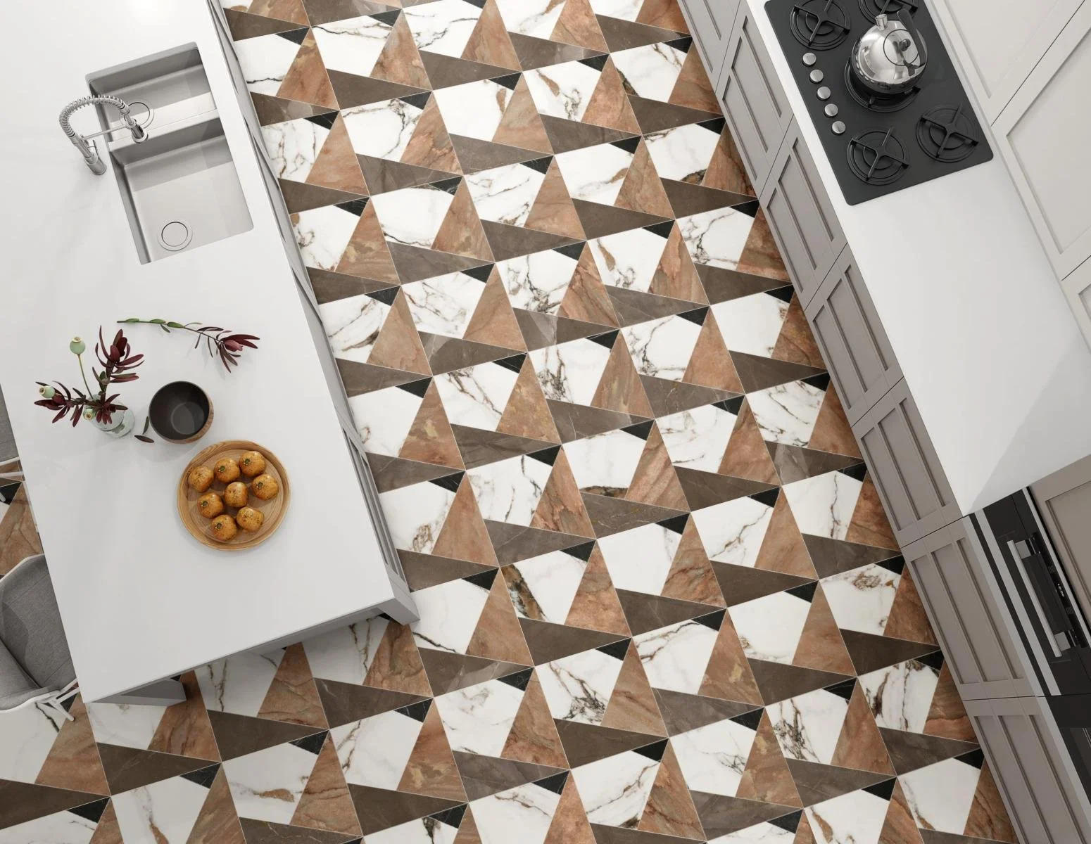 Wild and Free, Pattern A, Grande Scale, Nuage Matte, Breccia Capraia Matte, Pulpis Matte, Marquina Matte, Avalanche Grout