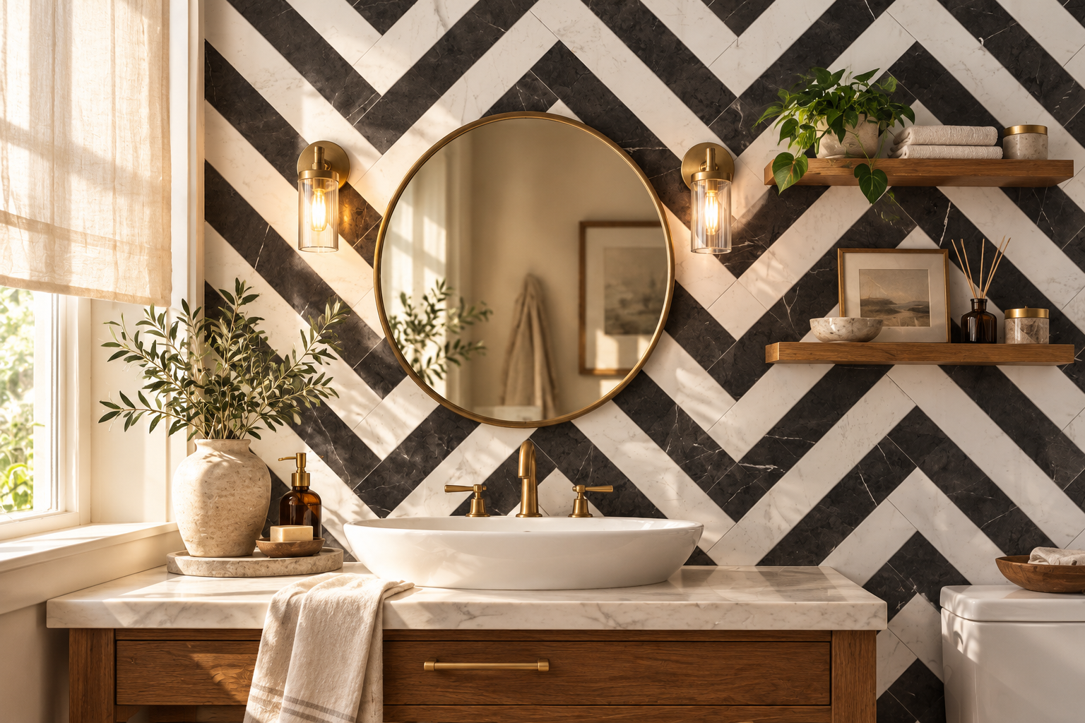 Audrey Lane-Framework Pattern Tile-Carrara and Nero 4x24-Bathroom Vanity.png