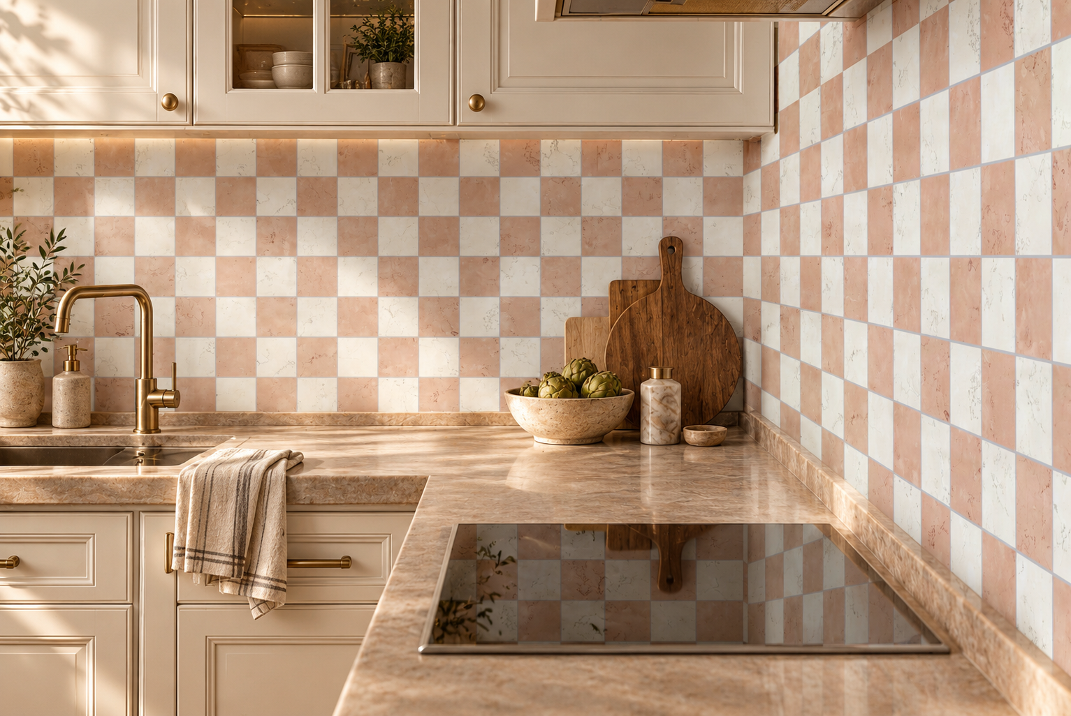 Audrey Lane-Framework Pattern Tile-Bianco-di-Asigo-Roso Perlino-Warm Checkerboard Kitchen Backsplash.png