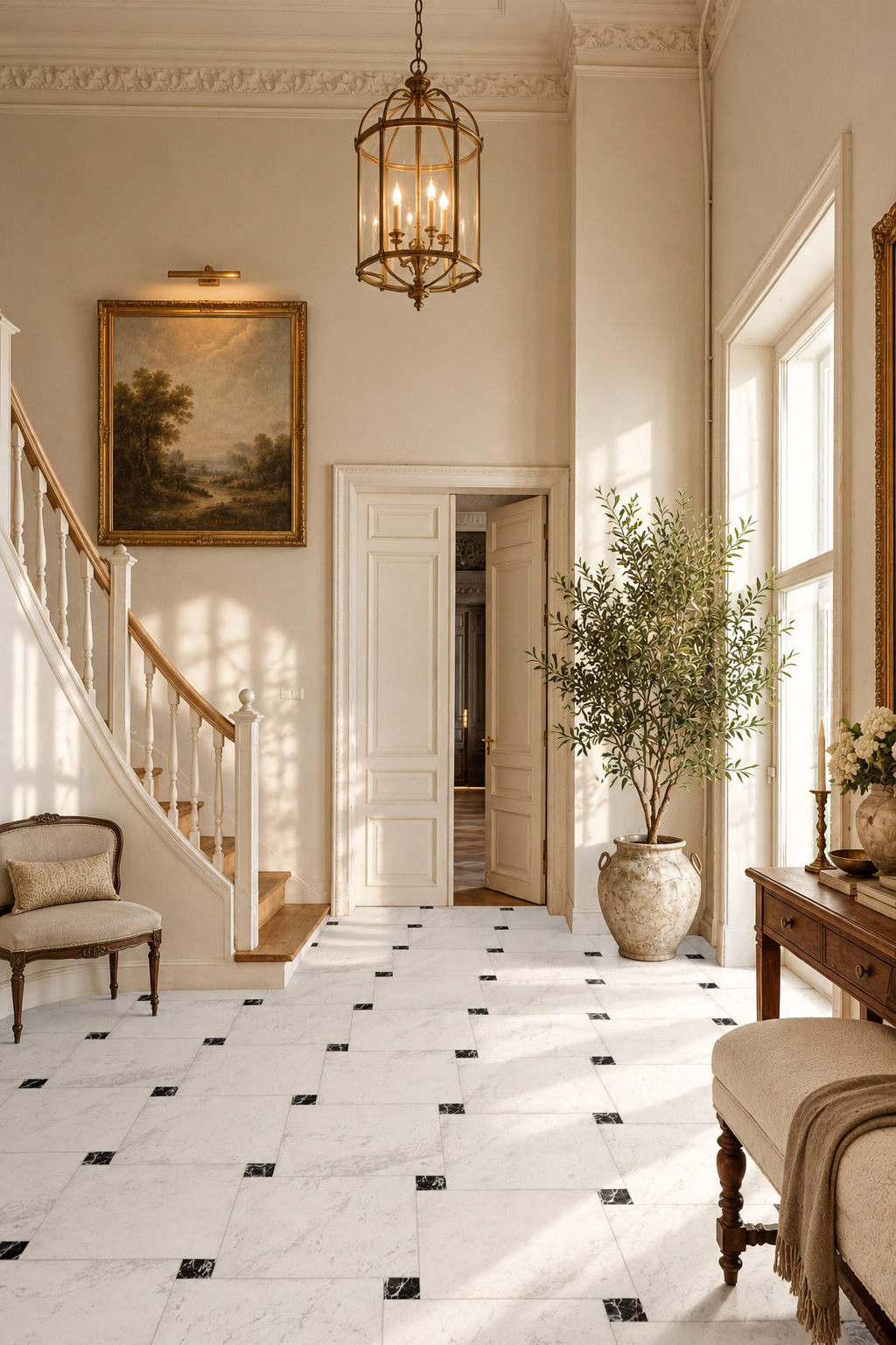 Audrey Lane-Framework-Carrara 12x12-Empress Green 3x3-Pinwheel Pattern-European Entry Hall.png