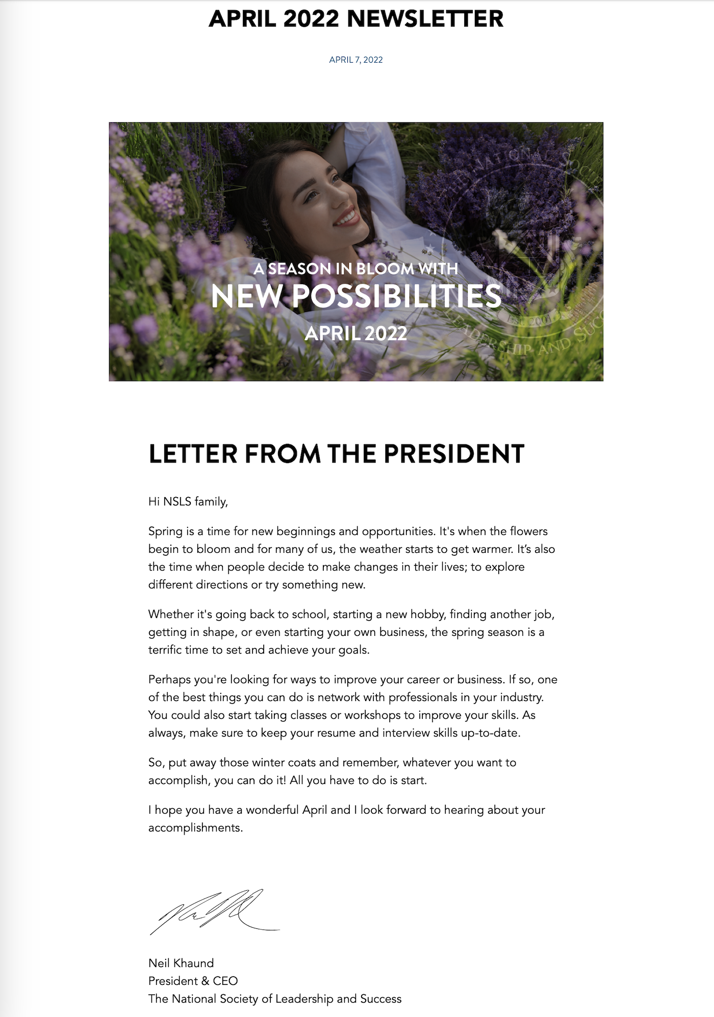 April - Spring Newsletter