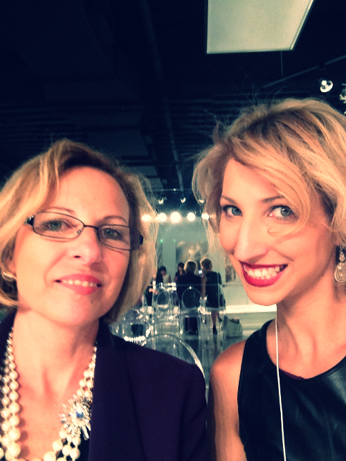 Debbie and Beth in the Mori Lee showroom during Fashion Week.