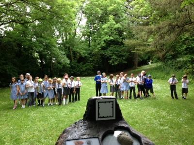 School children line up to be photographed with the Walking with Dinosaurs characters via the MobileAR application in the Isle of Wight, 2013