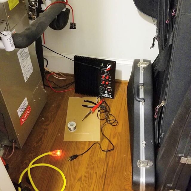 Mission accomplished. Plate mounted amplifier: moved to closet. Gaping hole in subwoofer cabinet: sealed. Hum in listening space: nullified! #noisefloor