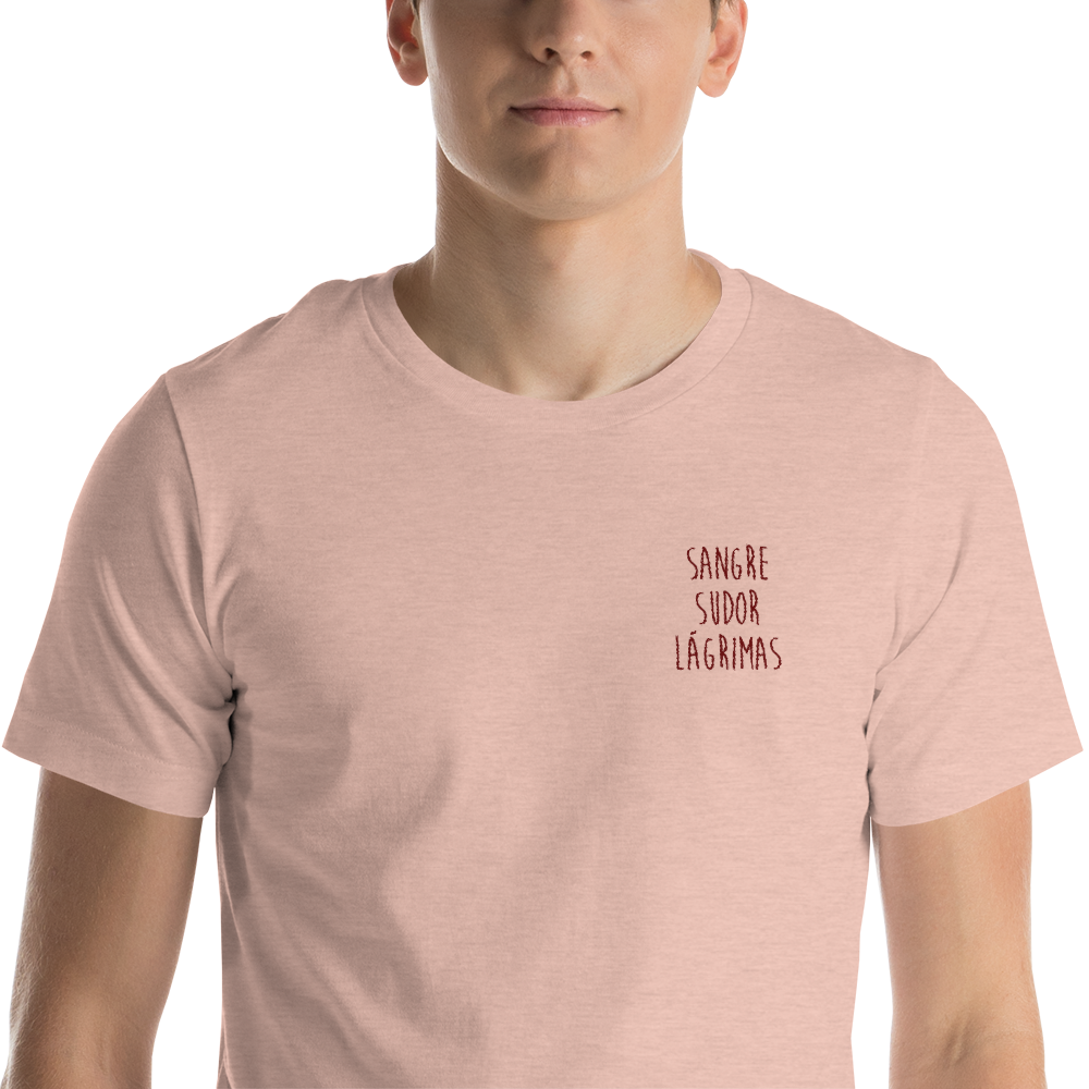 Sangre-Sudor-Lagrimas-Font-for-Embroidered-Tee_mockup_Zoomed-in_Mens_Heather-Prism-Peach.png