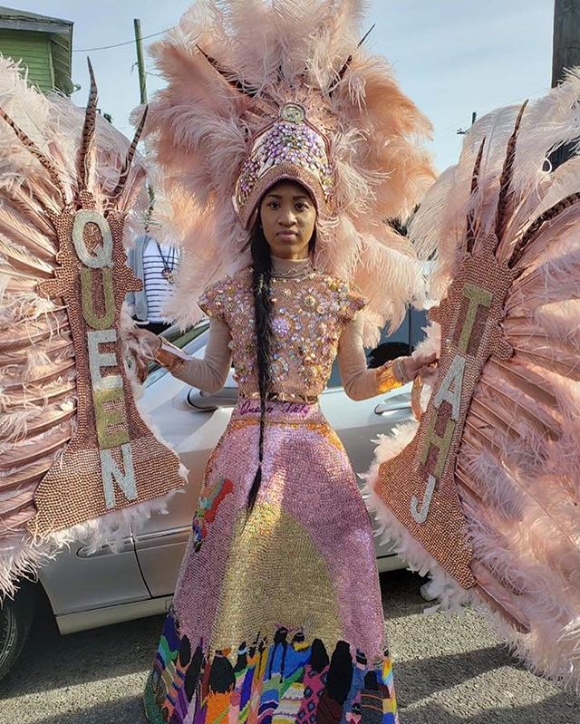 This year @TheQueenTahj suit is named Taj Mahal: Ella Mae

The suit is a dedication to our grandmother, Ella Hasan, who passed away in 2002

The top is a collage of &ldquo;flowers&rdquo; each made from a piece of jewelry from my grandmother. She neve