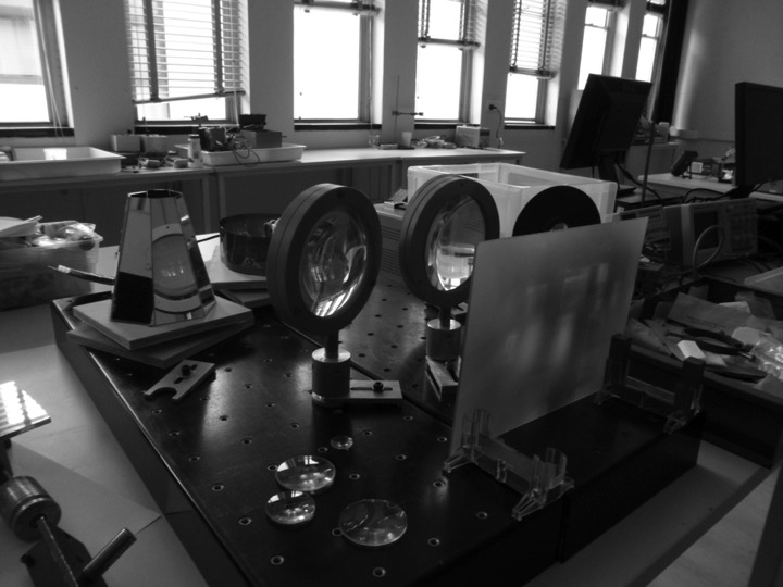 optical + rotating mirror tests in progress in the physics lab