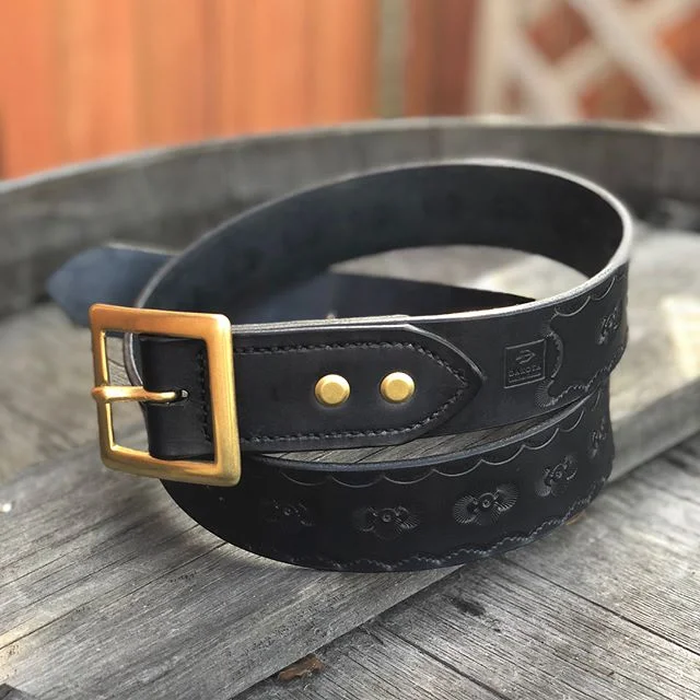 Hand stamped belt in black and natural.