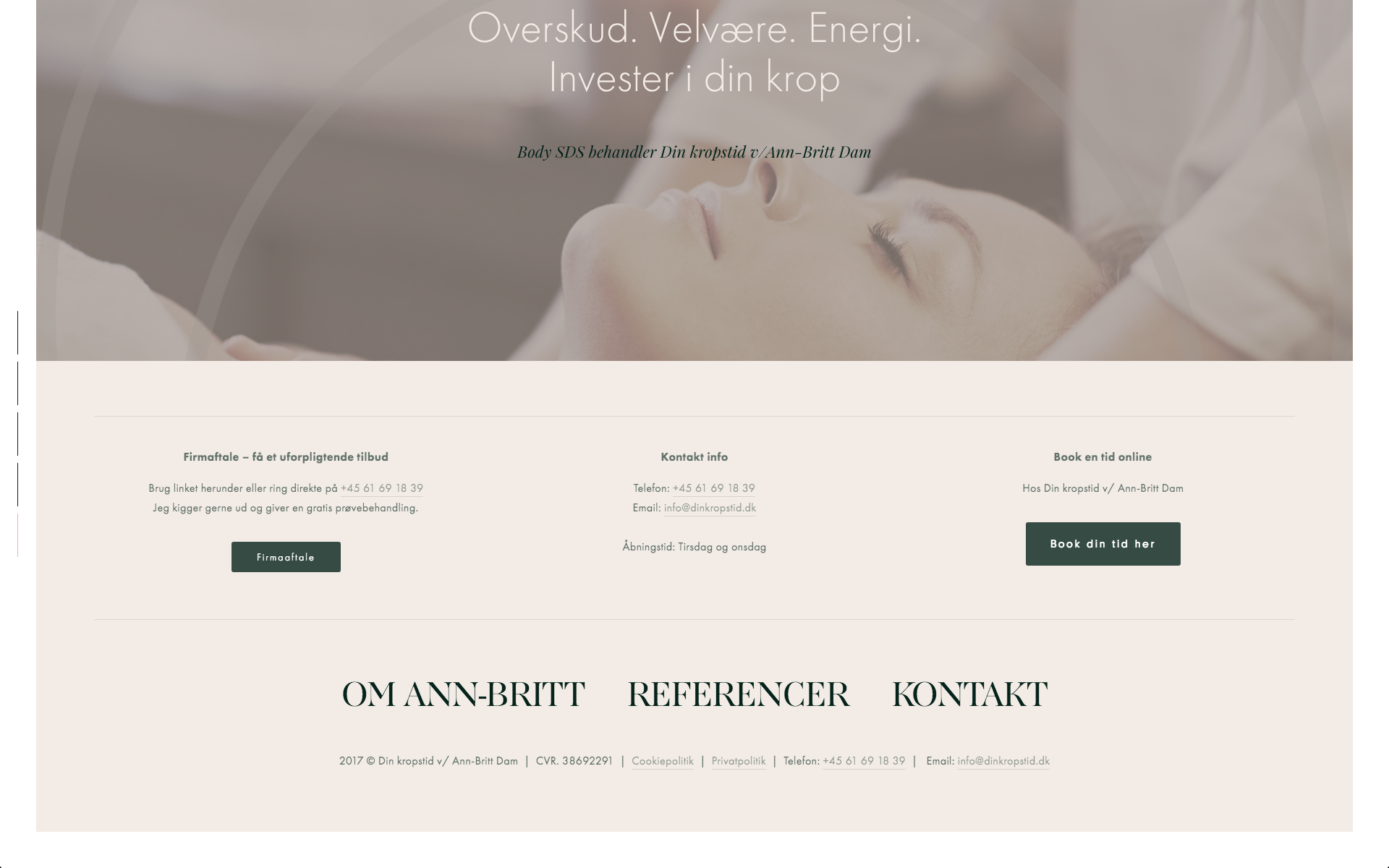Website footer (bottom with contact information) columns and caps. Big banner images, with parallax-scrolling.