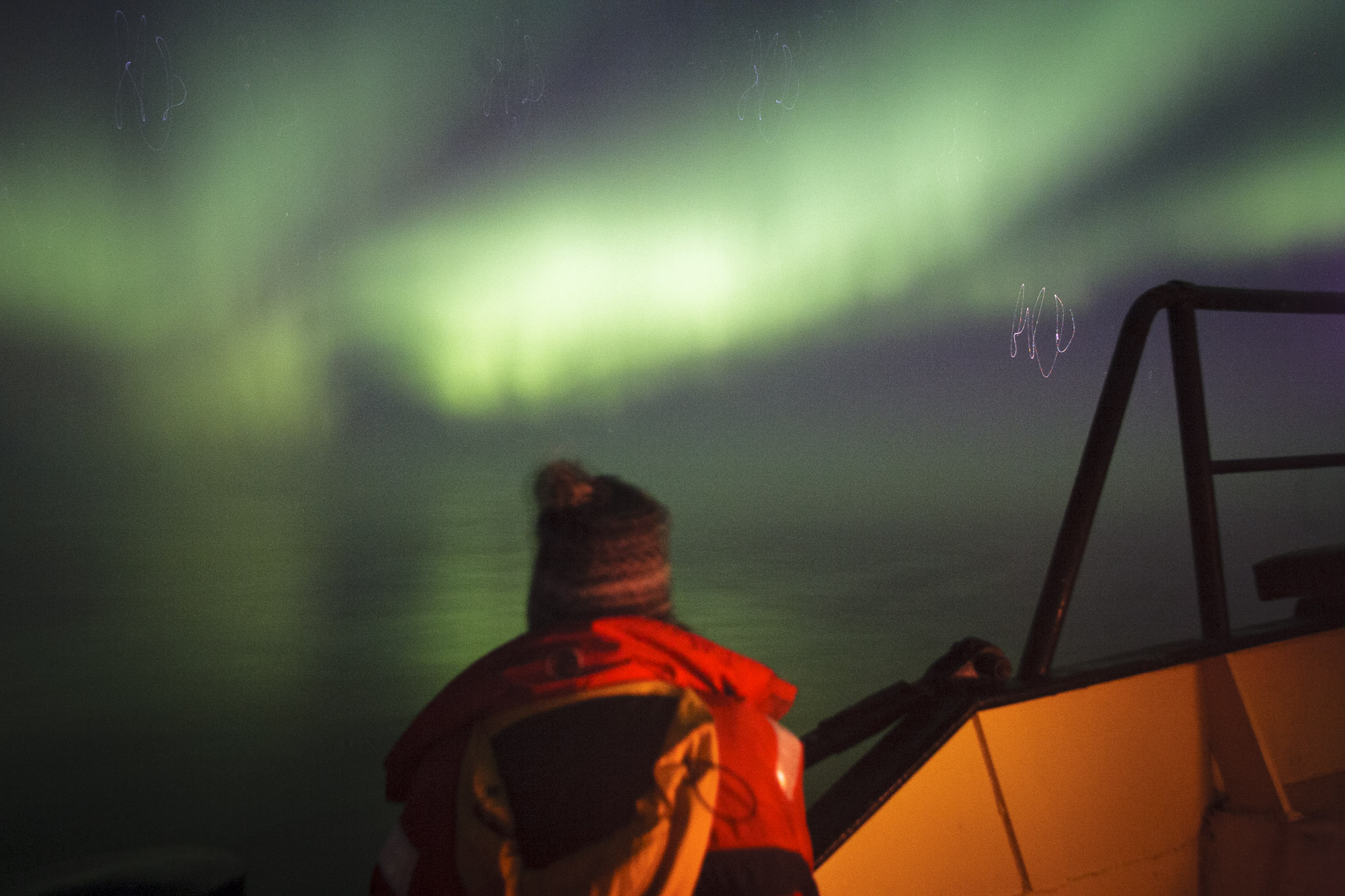 The northern lights viewed from the deck of the Noorderlicht
