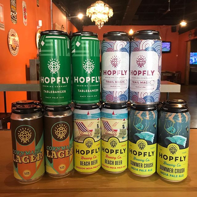 @hopflybrewingco strikes again! New Trail Magic TIPA, Table Banger Hazy Pale Ale, Corn Mash Lager, Beach Beer Session IPA and Summer Crush IPA! Hurry down and claim yours!