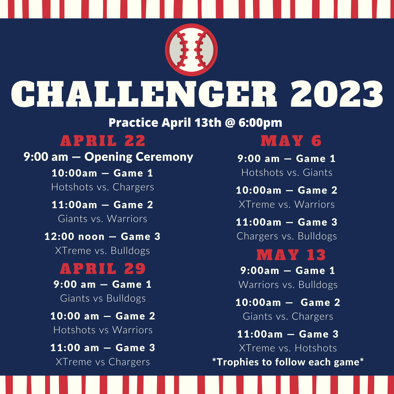 Schedule — Bay City Challenger Baseball