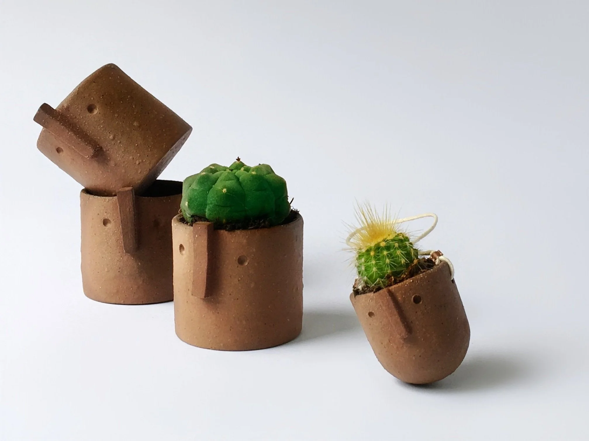 Tiny Friend Terracotta Face Pot - Cat Grass Planter - Handmade Ceramics by Studio Janneke in London