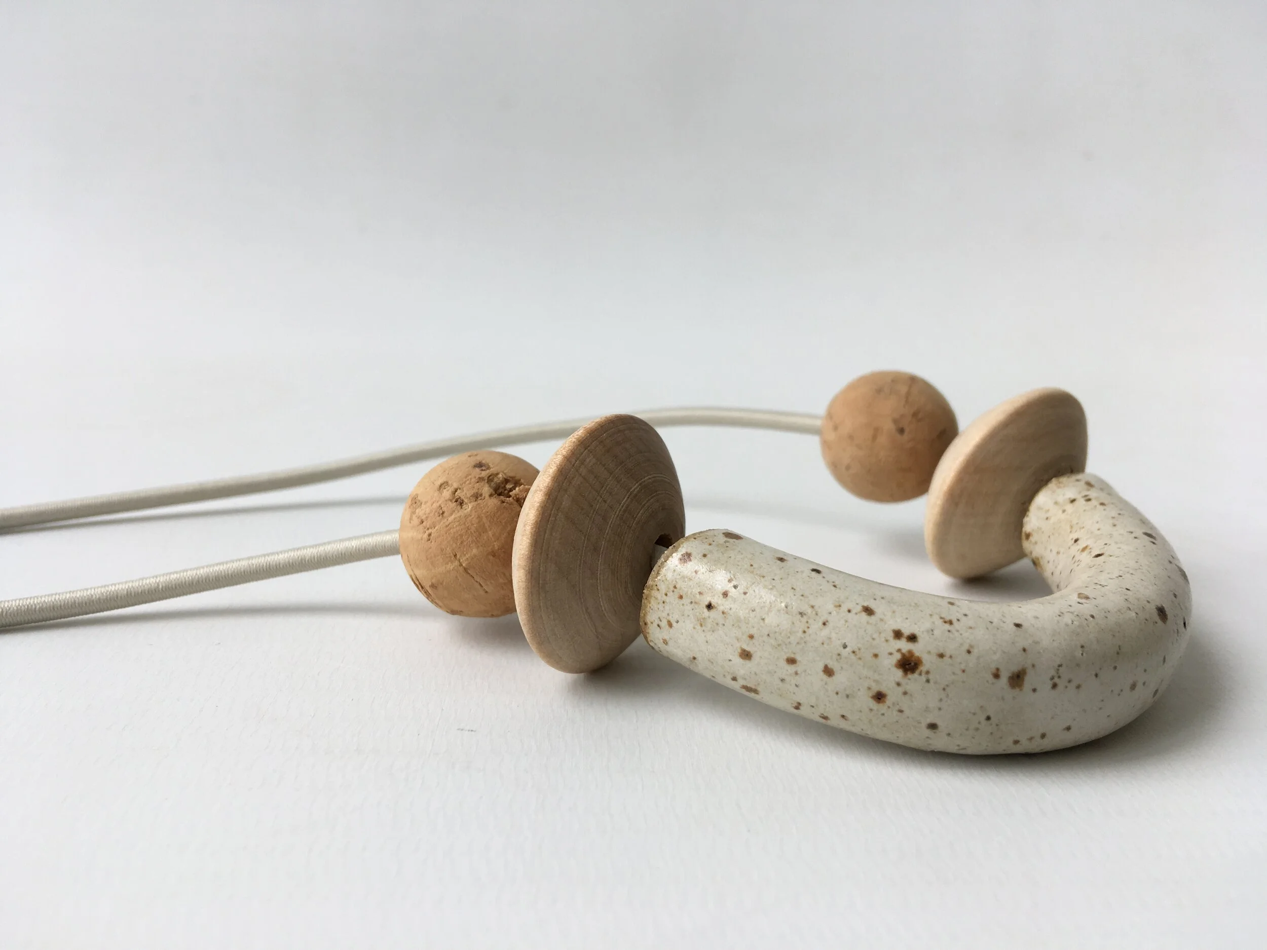 Tube Necklace - Mixed Material Clay Cork Wood Felt Brass Glass Necklace - Ceramic Jewellery - Handmade Ceramics by Studio Janneke in London