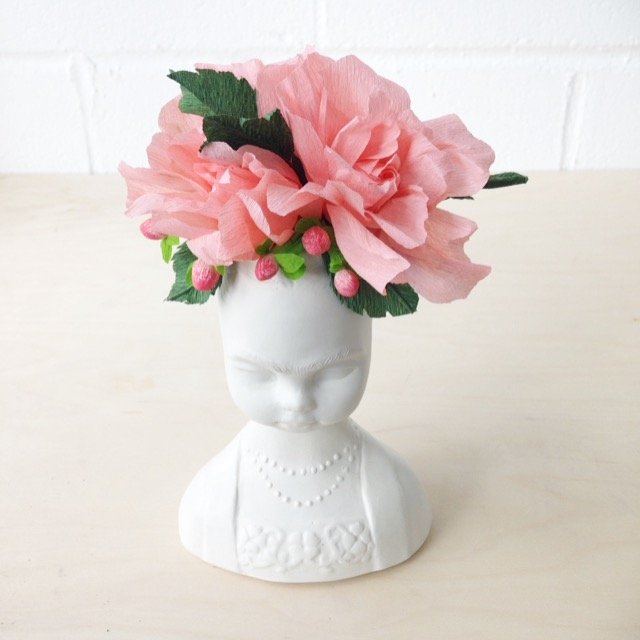 Matte Frida with paper flowers - Studio Janneke Ceramics London.JPG