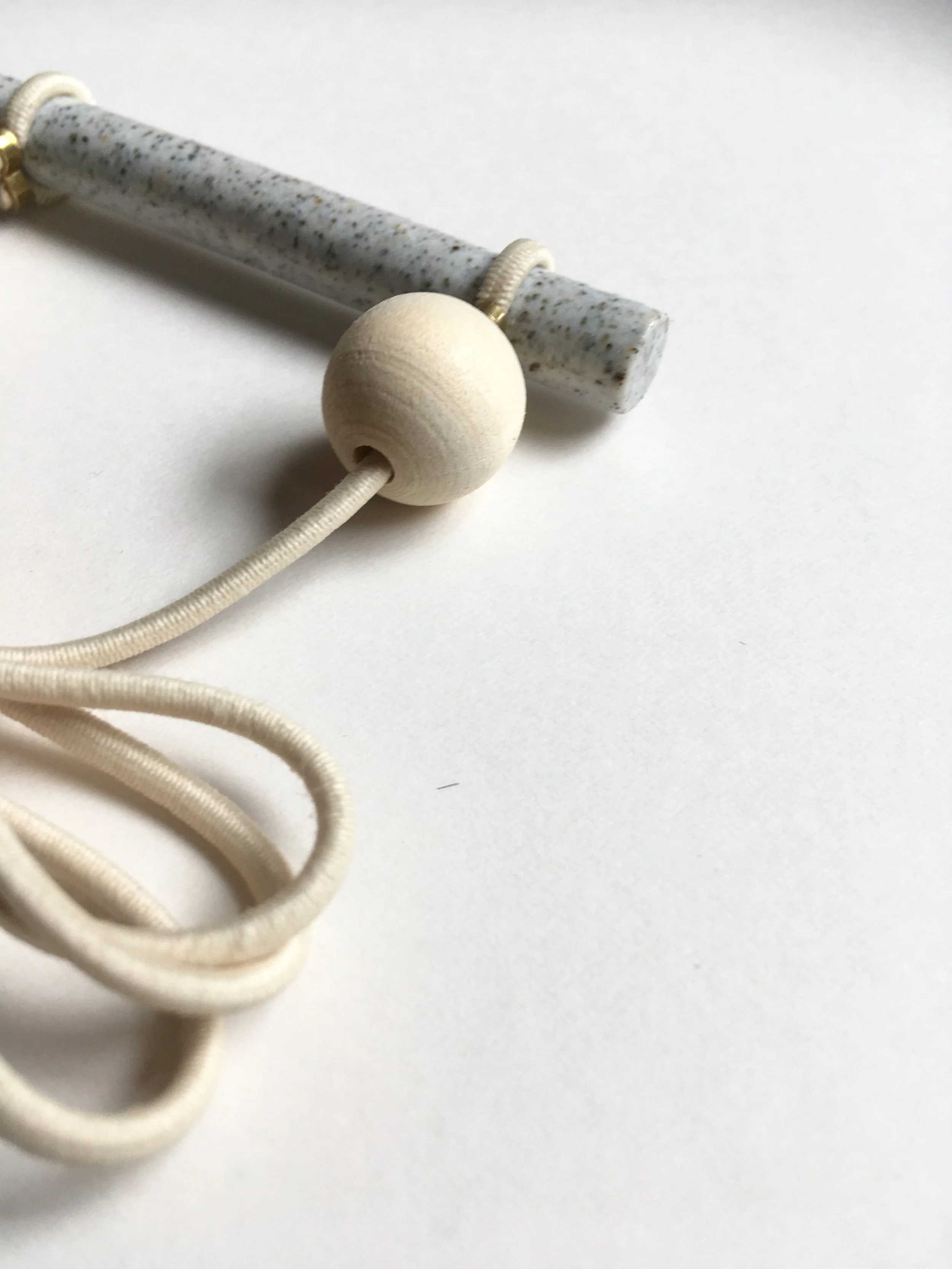 Bar Necklace - Mixed Material Clay Cork Wood Felt Brass Glass Necklace - Ceramic Jewellery - Handmade Ceramics by Studio Janneke in London