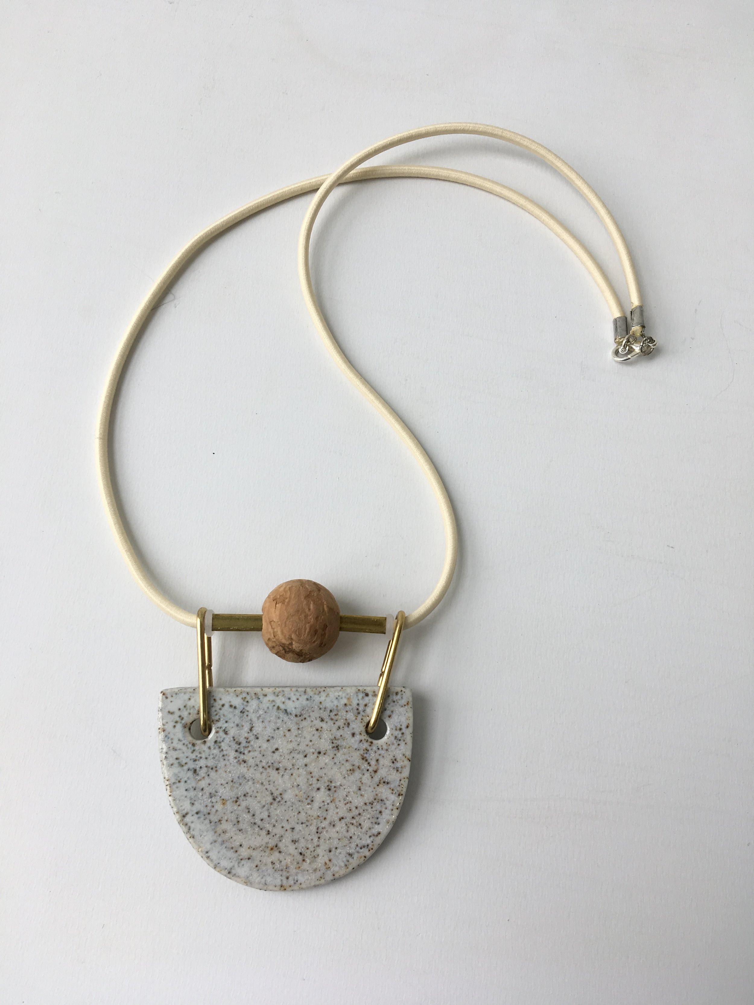 Bib Necklace - Mixed Material Clay Cork Wood Felt Brass Glass Necklace - Ceramic Jewellery - Handmade Ceramics by Studio Janneke in London