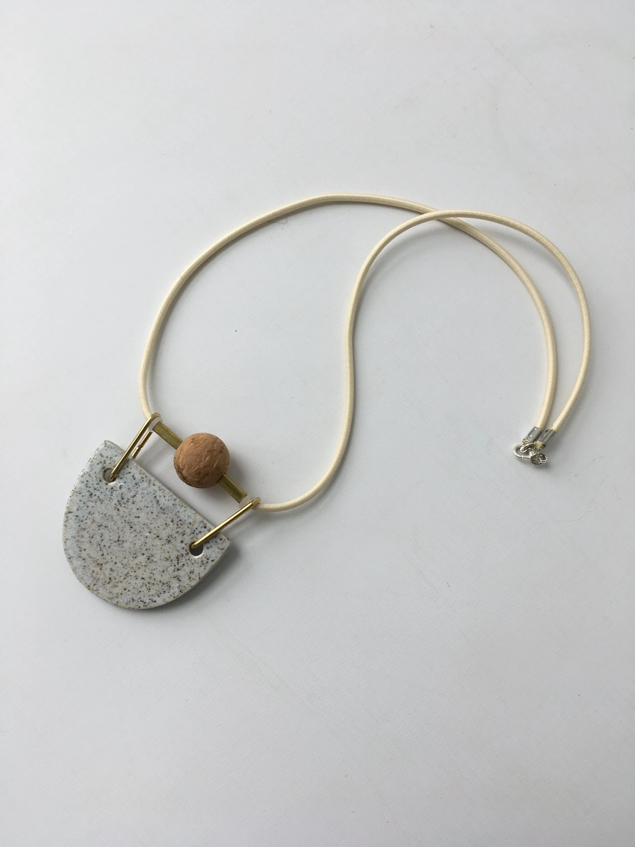 Bib Necklace - Mixed Material Clay Cork Wood Felt Brass Glass Necklace - Ceramic Jewellery - Handmade Ceramics by Studio Janneke in London