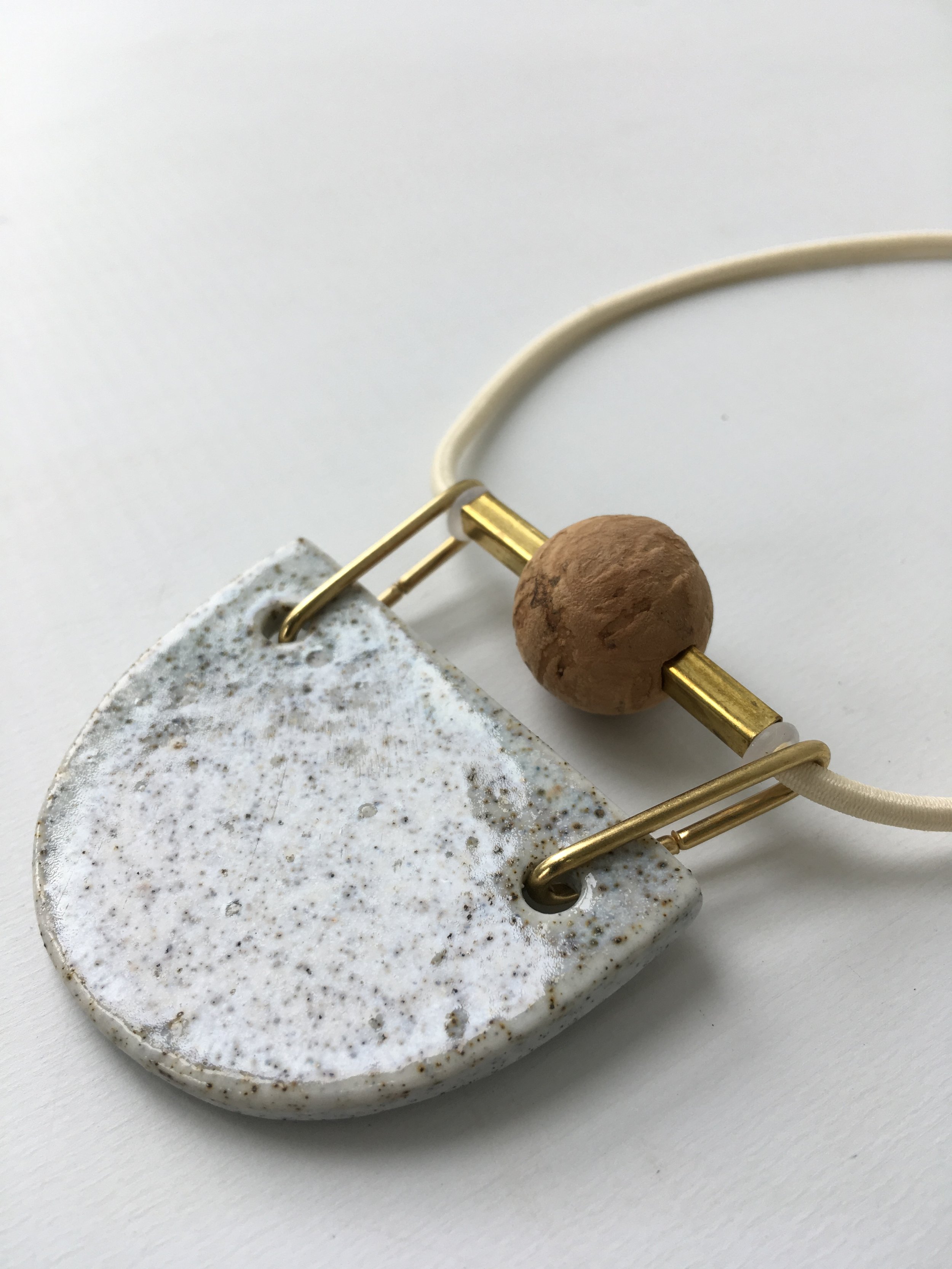 Bib Necklace - Mixed Material Clay Cork Wood Felt Brass Glass Necklace - Ceramic Jewellery - Handmade Ceramics by Studio Janneke in London