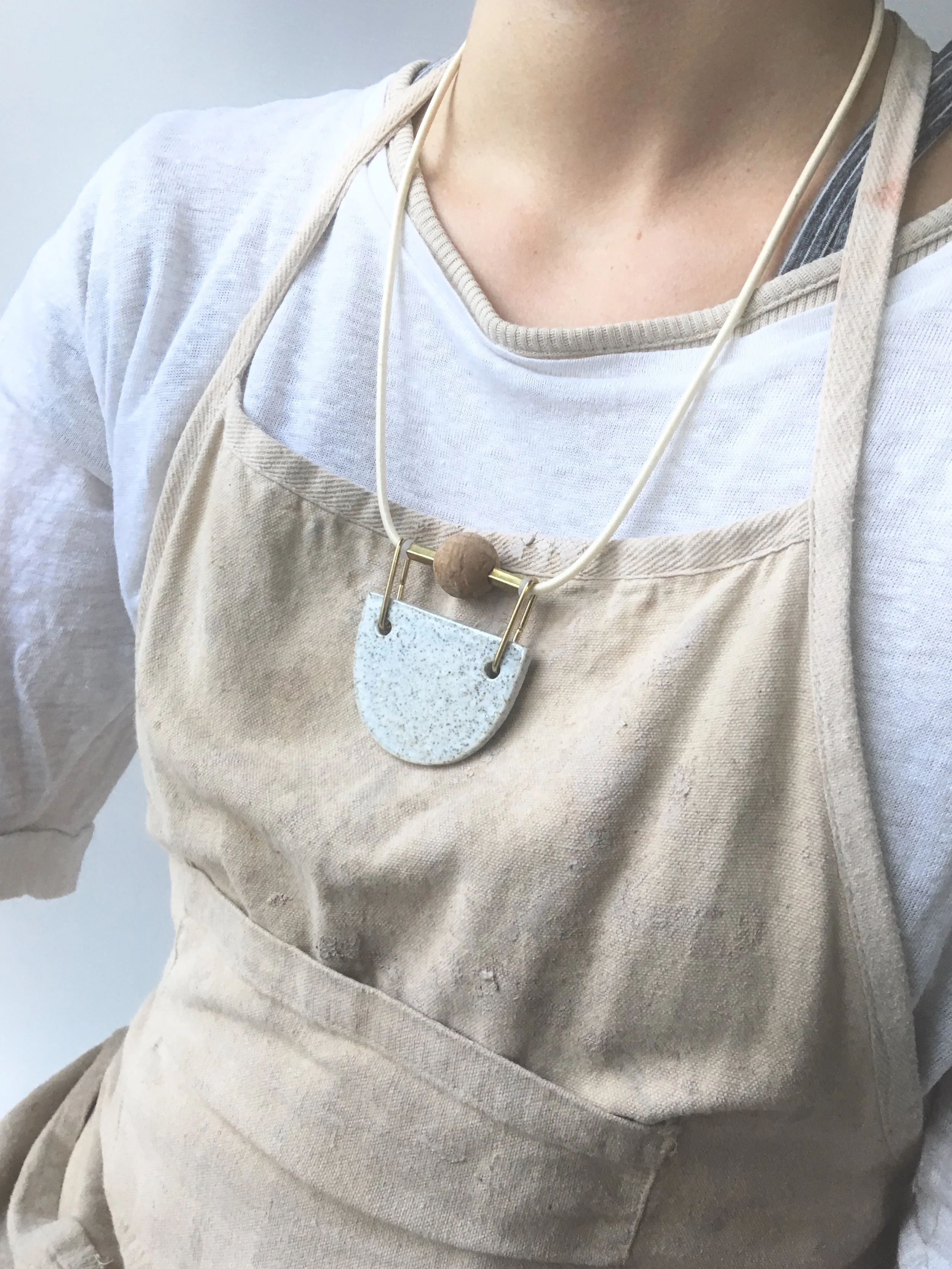 Bib Necklace - Mixed Material Clay Cork Wood Felt Brass Glass Necklace - Ceramic Jewellery - Handmade Ceramics by Studio Janneke in London